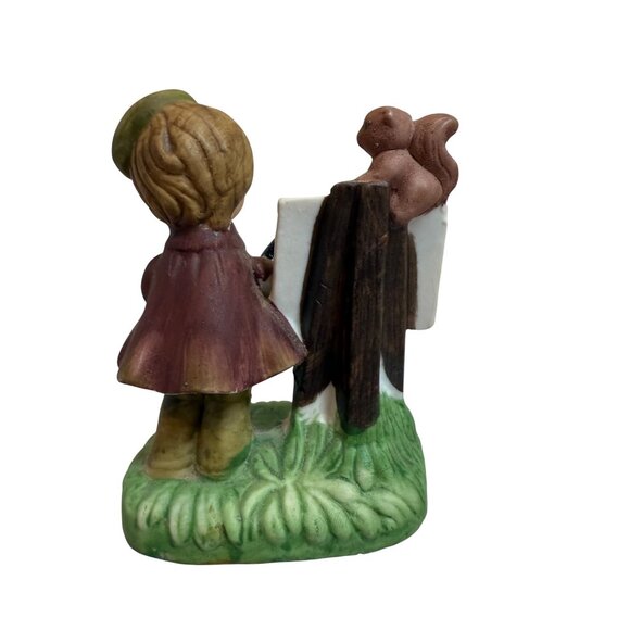 Vintage Ceramic Figurine Of Painter Girl With Squirrel & Easel By Lego Hand-Pain - Picture 3 of 9